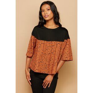 Eva Franco Lightweight Cropped Animal print Short Sleeve Cinnamon Top NWT